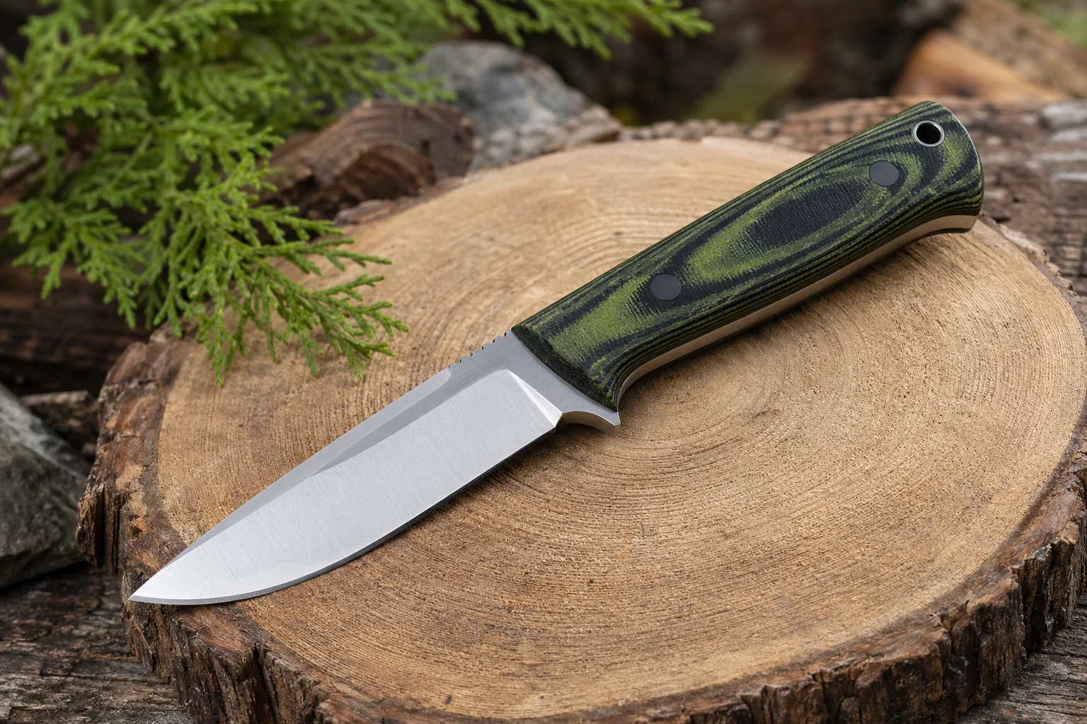 Hybrid outdoor knife green handle ergonomic